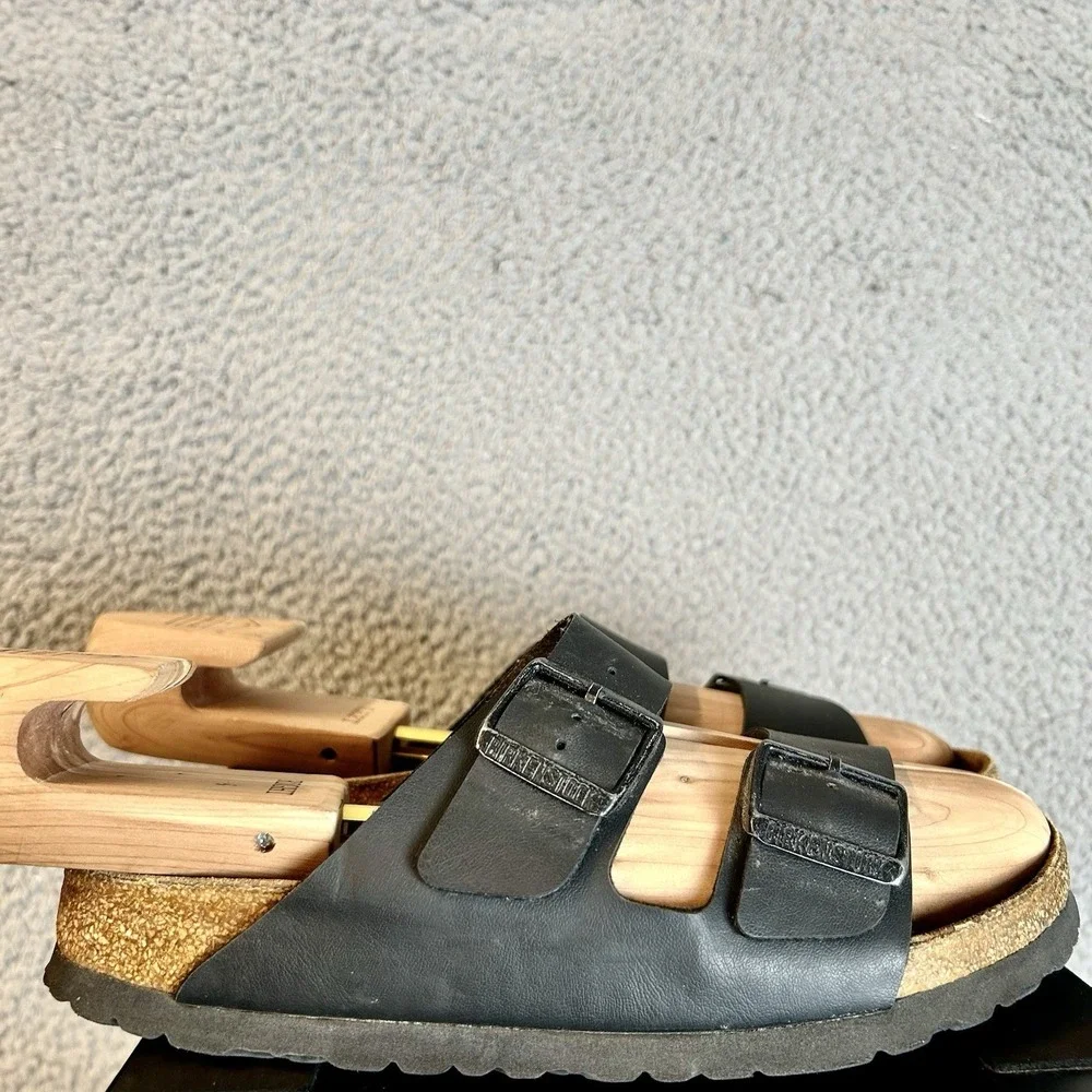 Birkenstock Arizona Leather Soft Footbed Black Slide Women 38